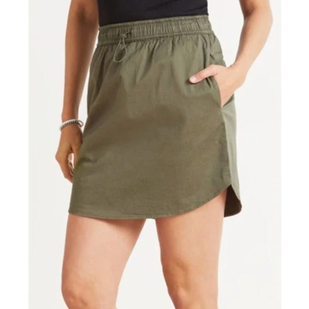 Sundry Evereve Woven Sunday Skirt Army Green Mini Drawstring Sz 1 Sml Pockets